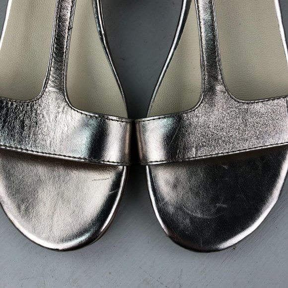 Boden Women's Size 37 (6) Rose Gold Leather Open Toe T-Strap Wedge Sandals - Picture 8 of 13